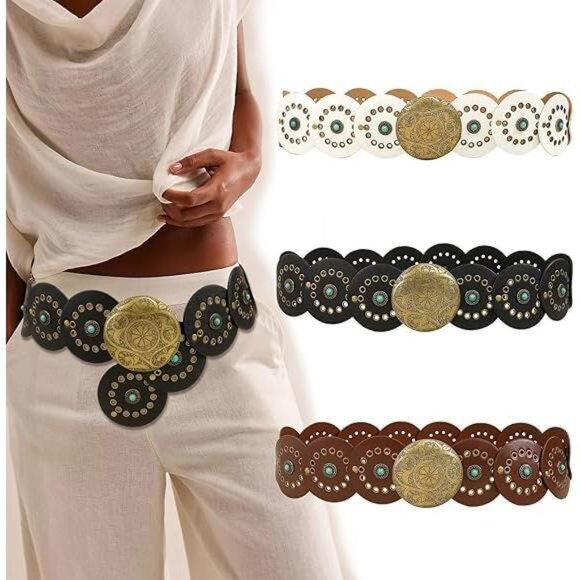 ✨ Vintage Hollow Wide Disc Belt – Adjustable PU Leather Waist Belt - Picture 3 of 6